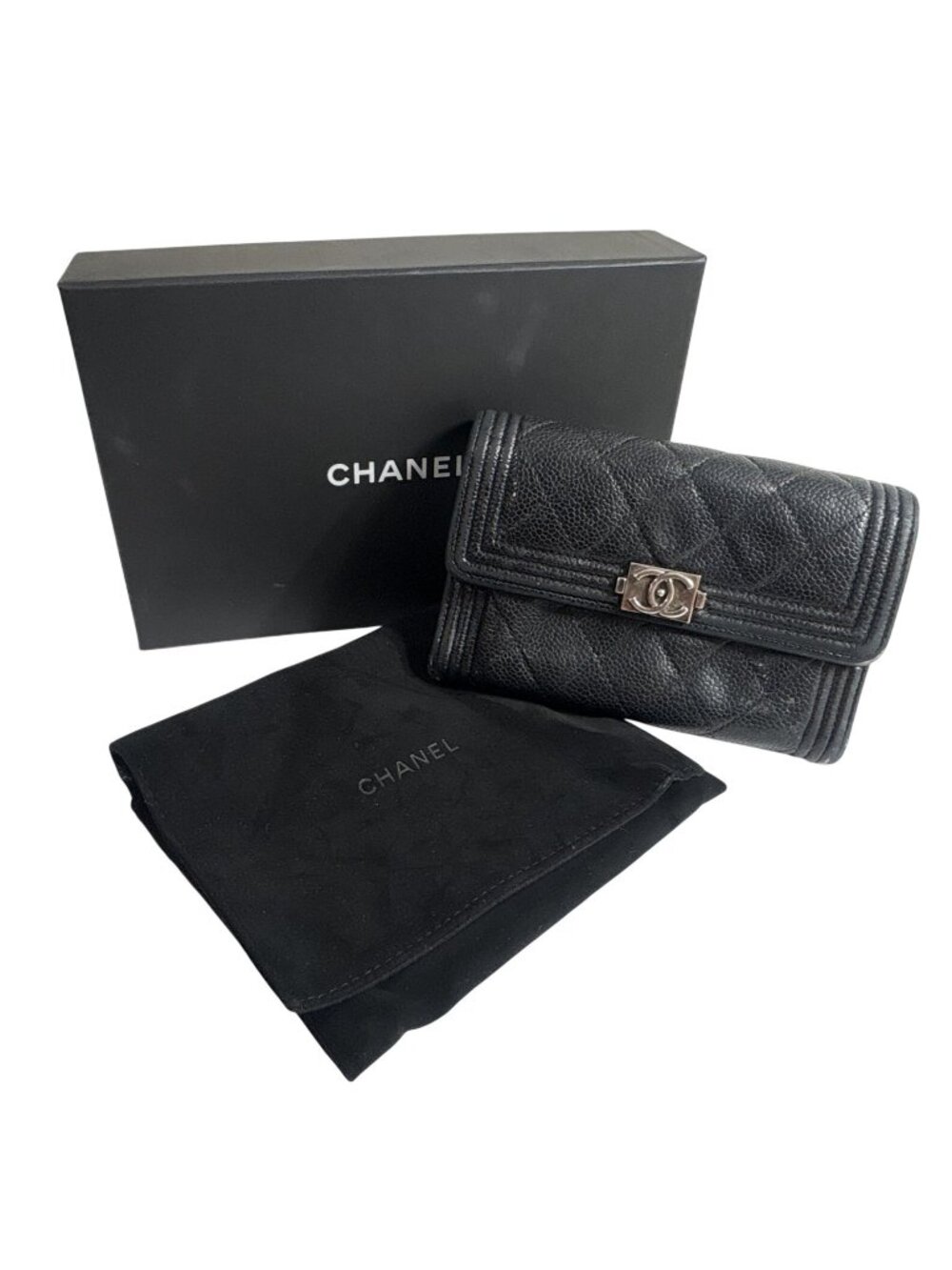 Chanel Boy Flap Wallet in Pebbled Caviar